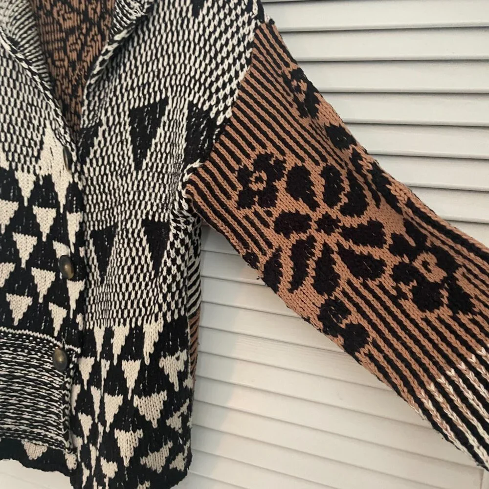 Free People Black and Brown Geometric Cardigan - Picture 4 of 6